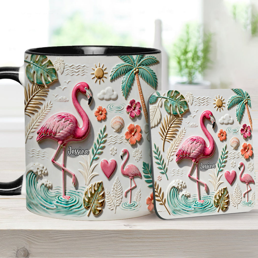 Mug et sous-verre personnalisés « Love Flamingo »