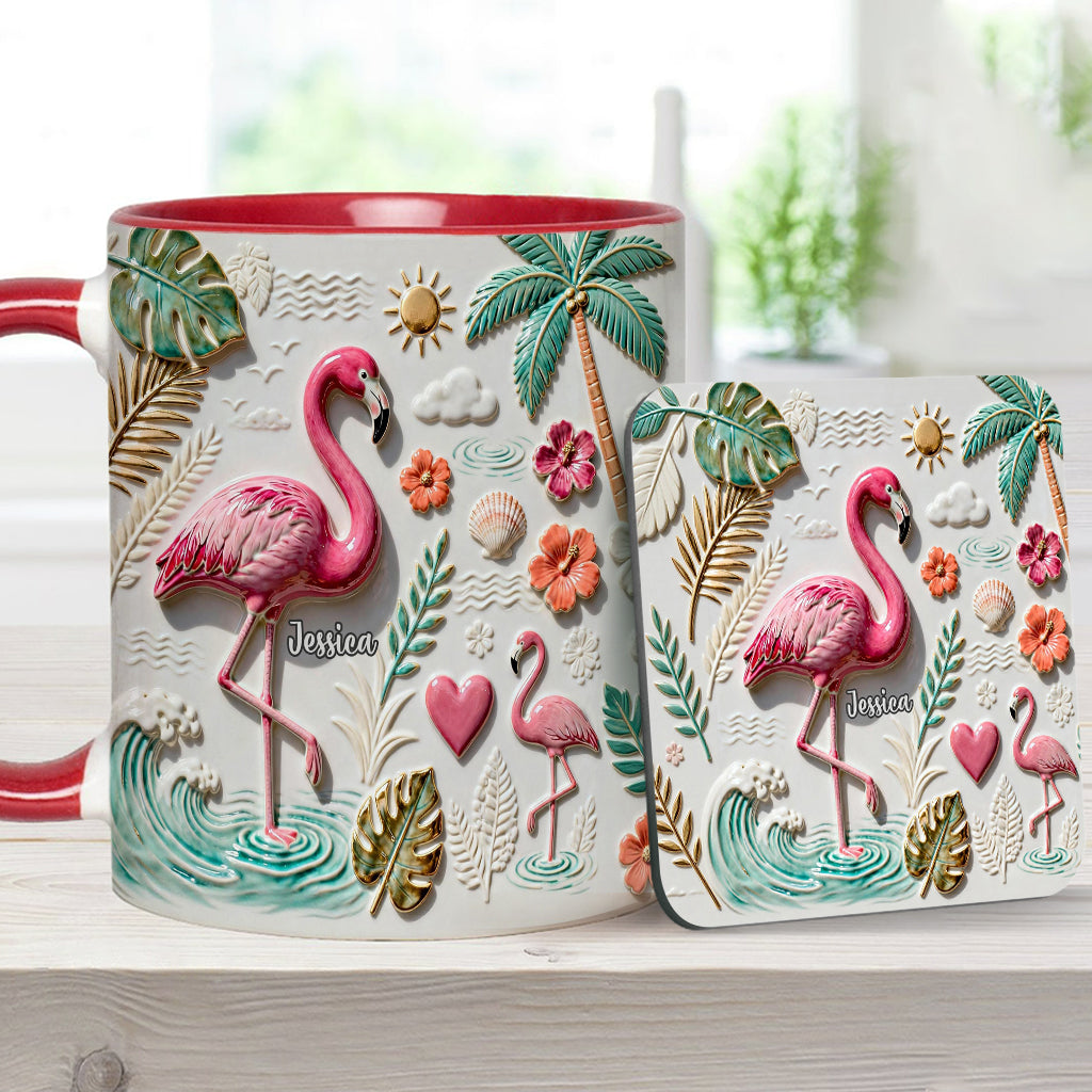 Mug et sous-verre personnalisés « Love Flamingo »