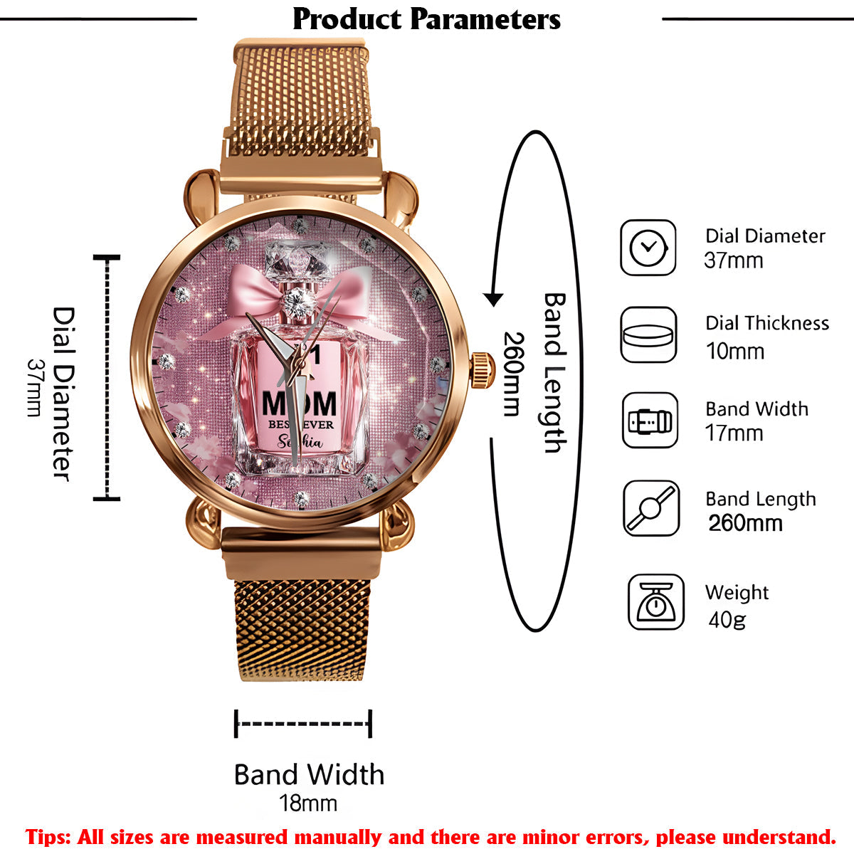 Meilleure maman du monde - Montre-bracelet personnalisée pour femme et mère 