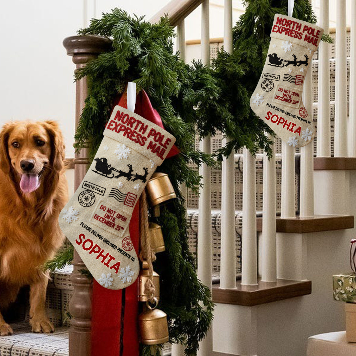 Père Noël du Pôle Nord - Chaussette de Noël personnalisée en forme de famille