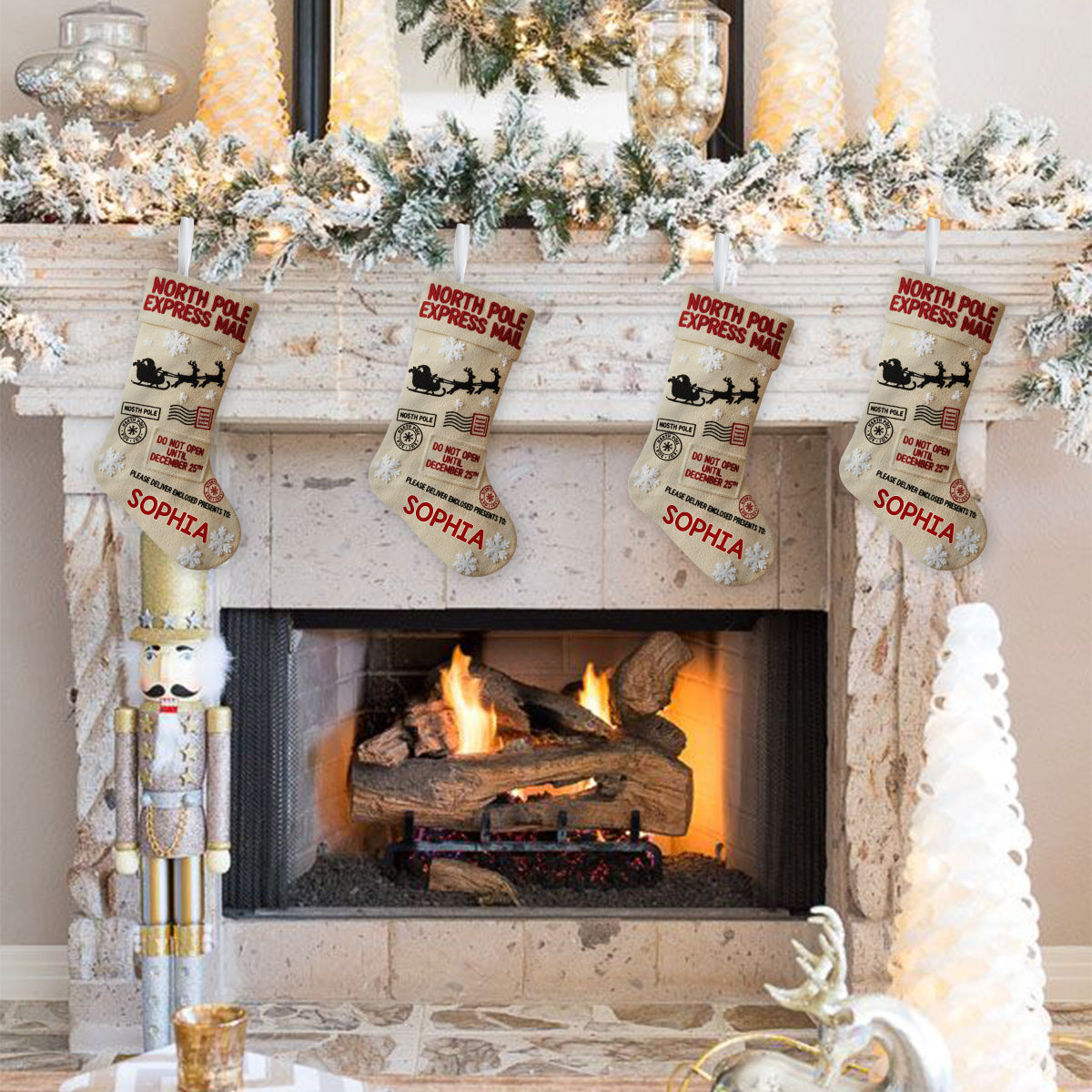 Père Noël du Pôle Nord - Chaussette de Noël personnalisée en forme de famille