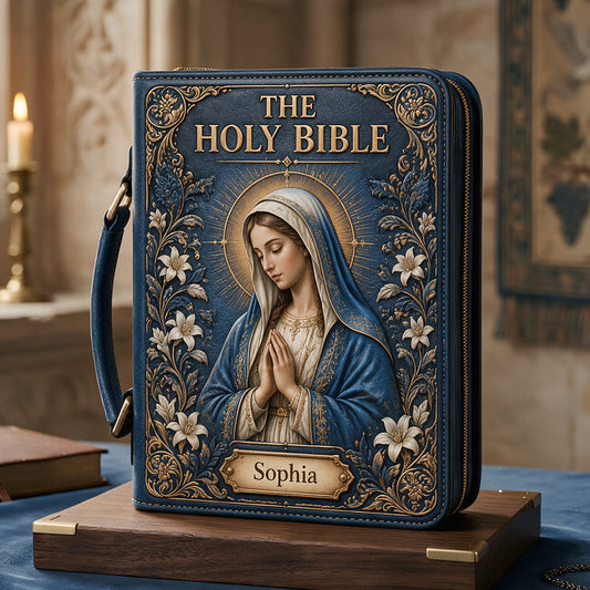 Housse de Bible Design Catholique Marie pour Femmes/Hommes - Housse en Cuir Chrétien Personnalisée