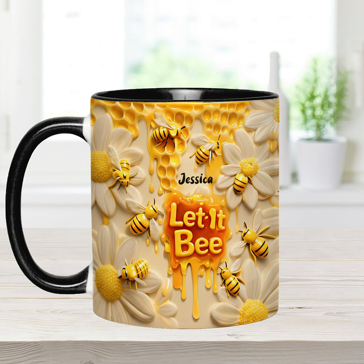 Let It Bee, Bee Flowers - Mug personnalisé avec agitateurs en acrylique