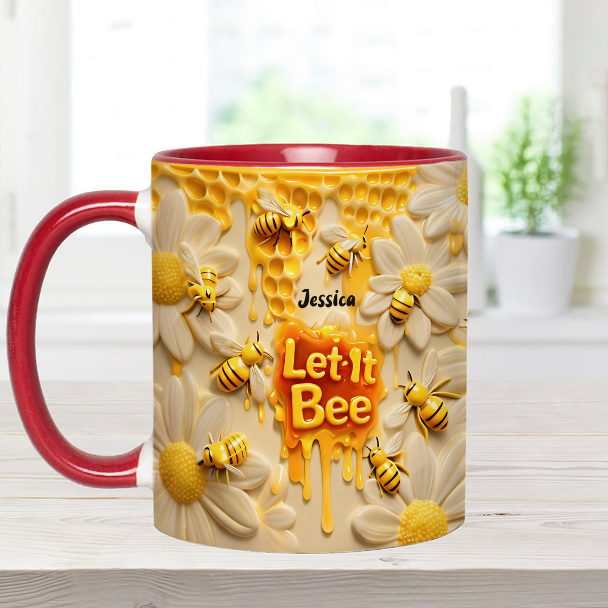 Let It Bee, Bee Flowers - Mug personnalisé avec agitateurs en acrylique