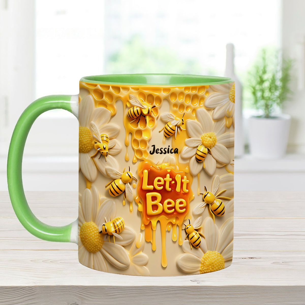 Let It Bee, Bee Flowers - Mug personnalisé avec agitateurs en acrylique