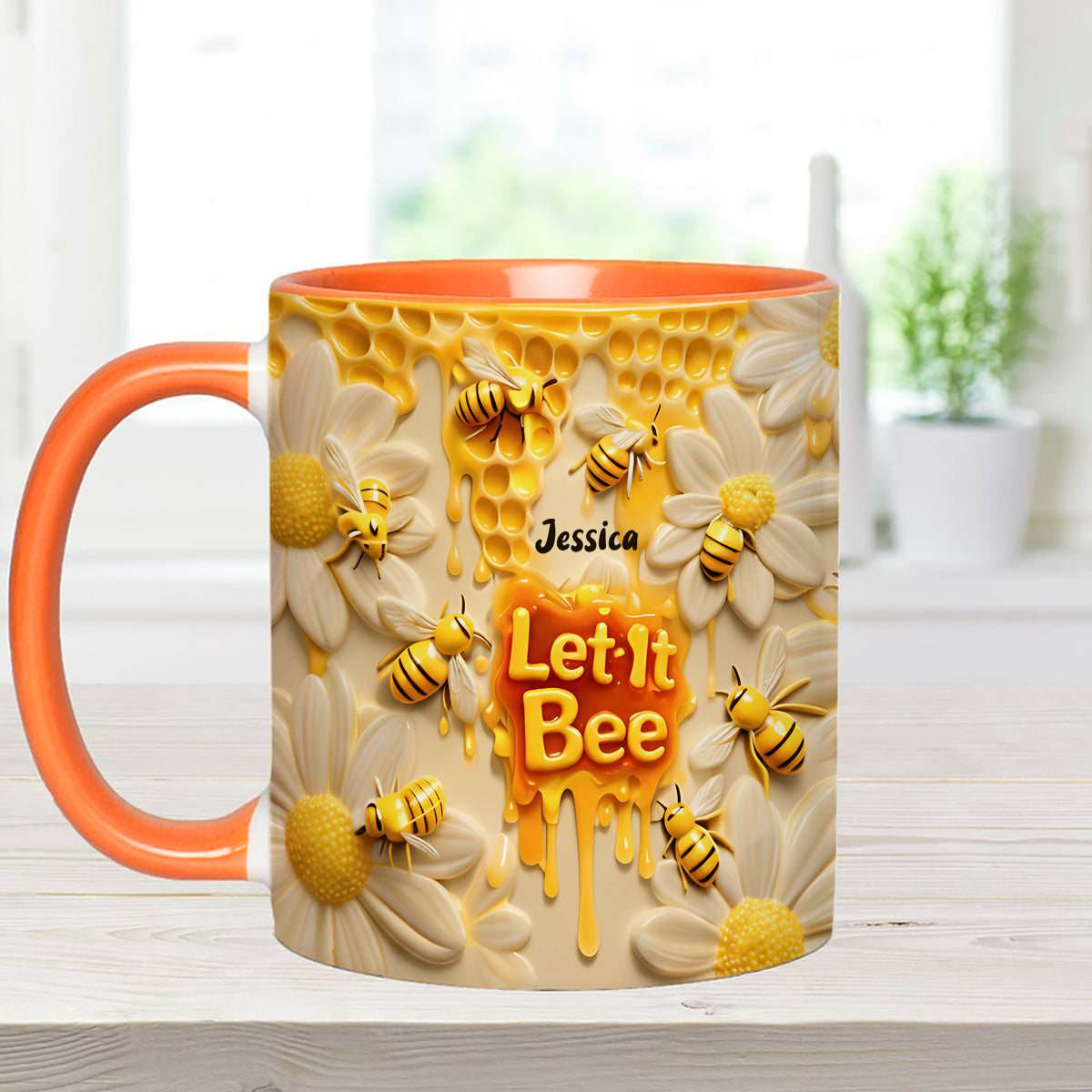 Let It Bee, Bee Flowers - Mug personnalisé avec agitateurs en acrylique