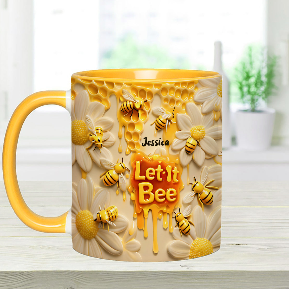 Let It Bee, Bee Flowers - Mug personnalisé avec agitateurs en acrylique