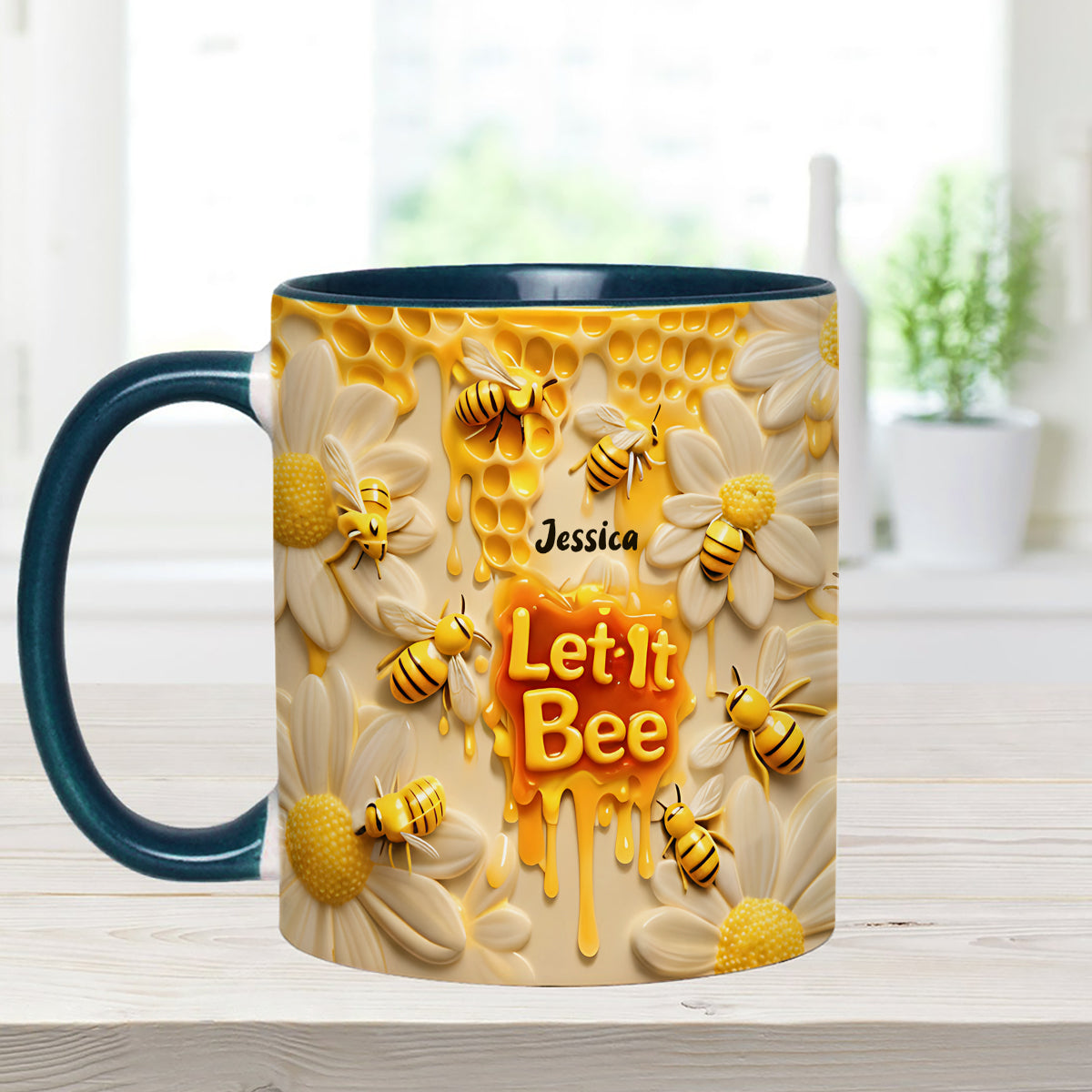 Let It Bee, Bee Flowers - Mug personnalisé avec agitateurs en acrylique