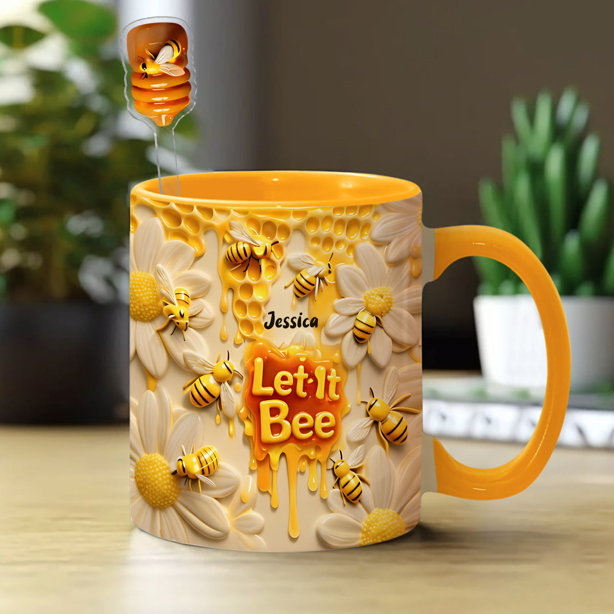 Let It Bee, Bee Flowers - Mug personnalisé avec agitateurs en acrylique