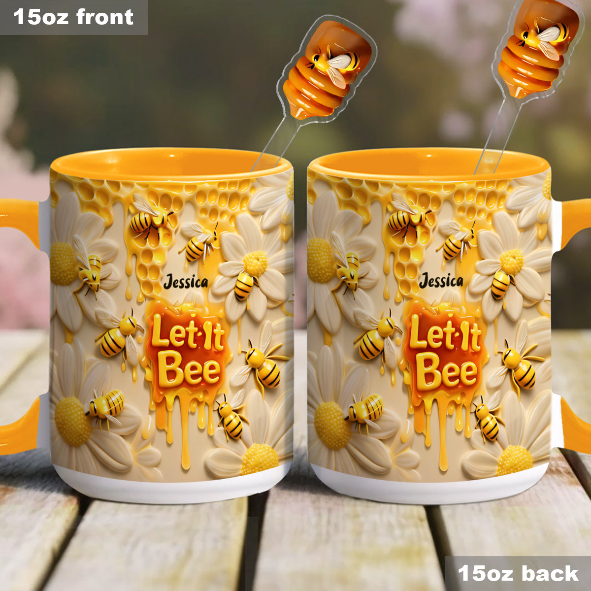 Let It Bee, Bee Flowers - Mug personnalisé avec agitateurs en acrylique