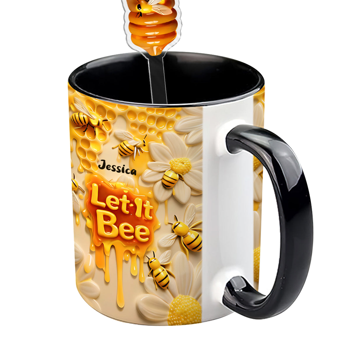 Let It Bee, Bee Flowers - Mug personnalisé avec agitateurs en acrylique
