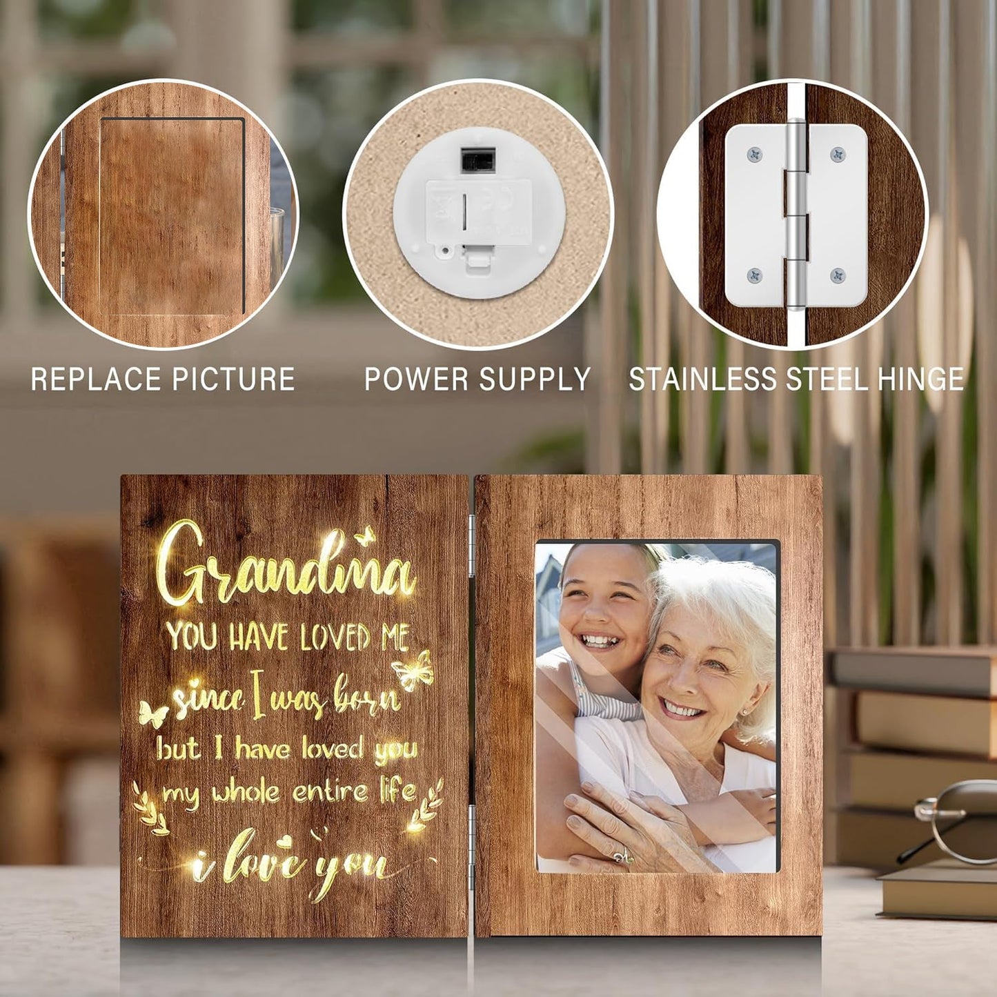Best Grandma Ever - Personalized Grandma Foldable Photo Frame With Light