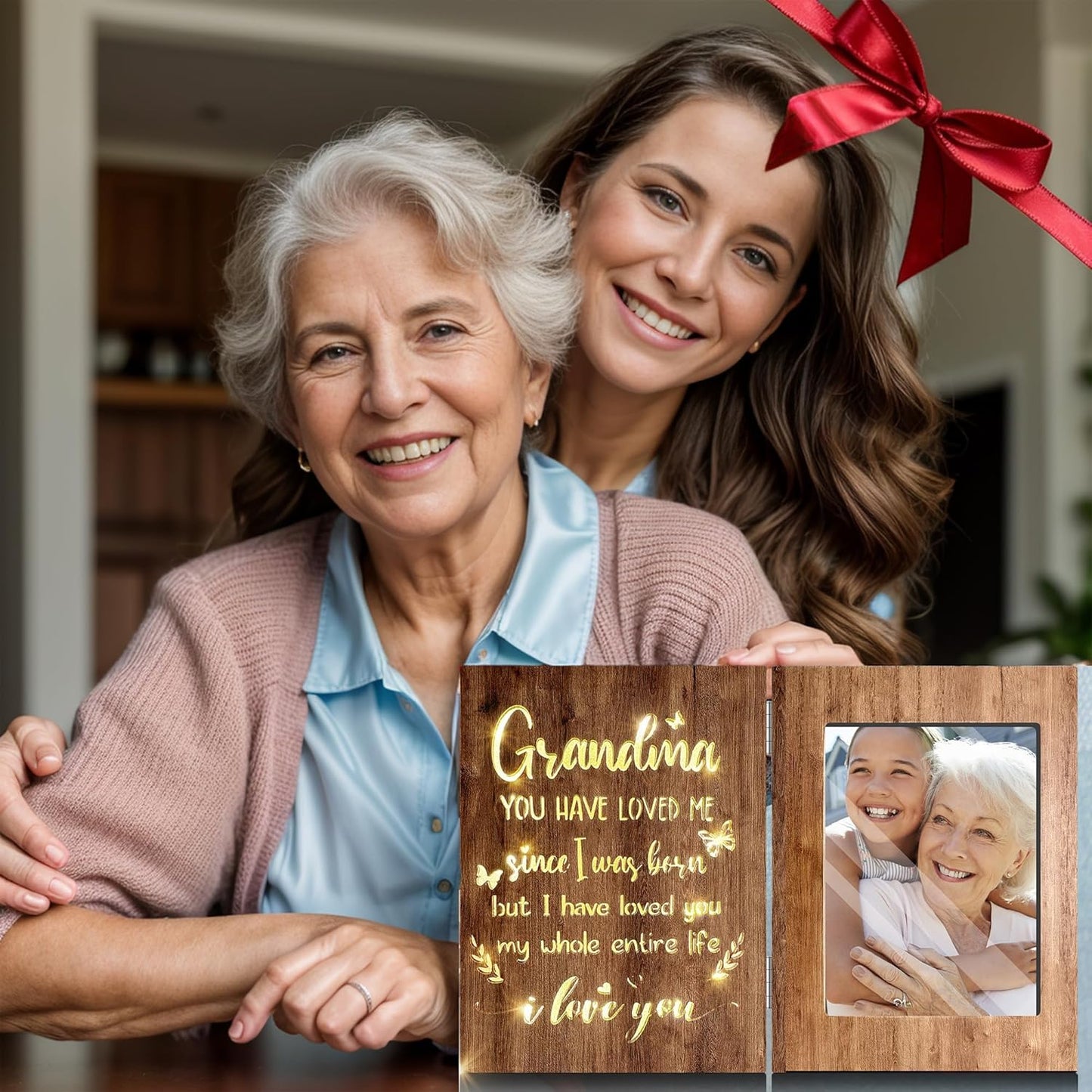 Best Grandma Ever - Personalized Grandma Foldable Photo Frame With Light