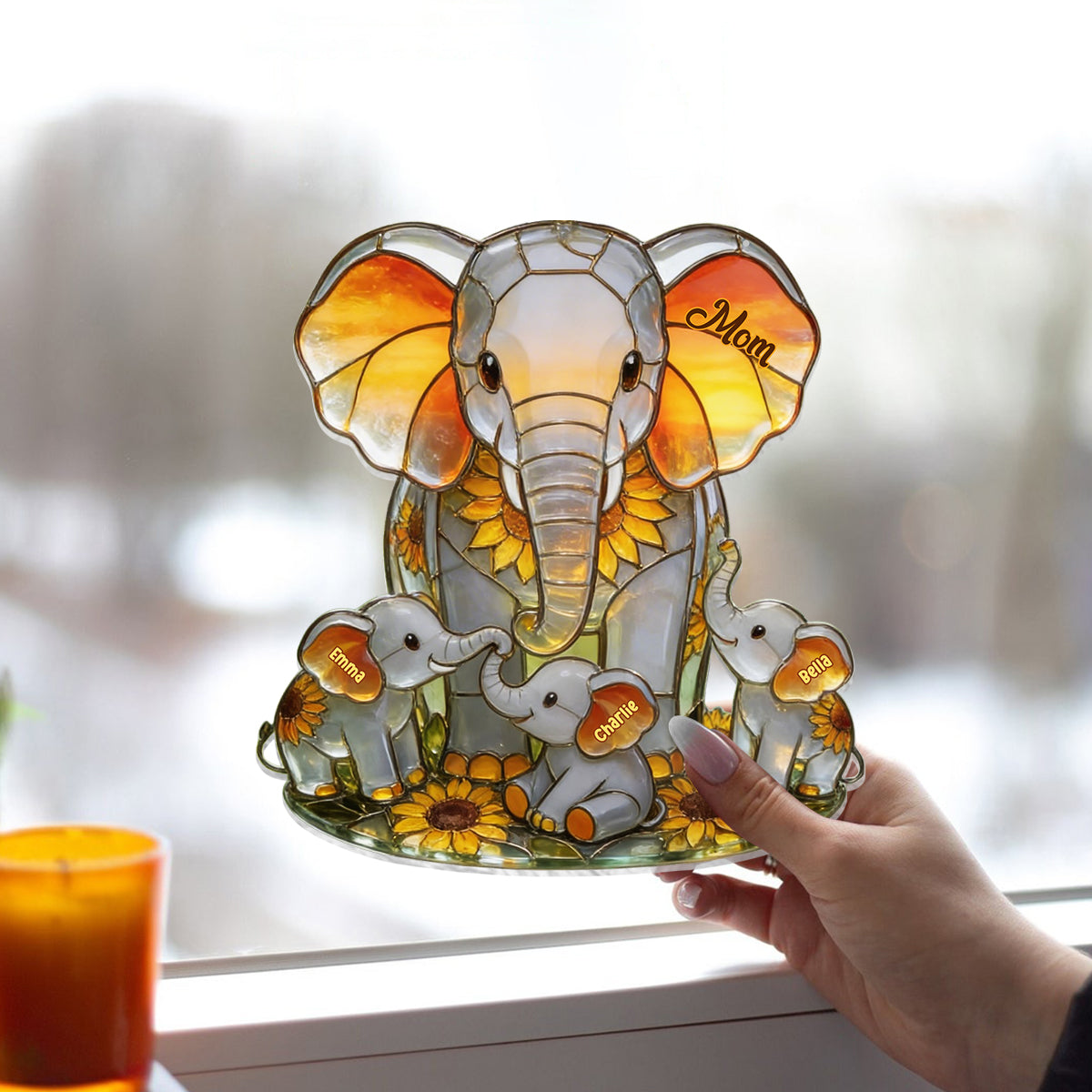 Maman Éléphant - Ornement de Capteur de Lumière Personnalisé en Forme d'Éléphant