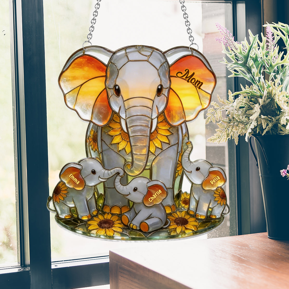 Maman Éléphant - Ornement de Capteur de Lumière Personnalisé en Forme d'Éléphant