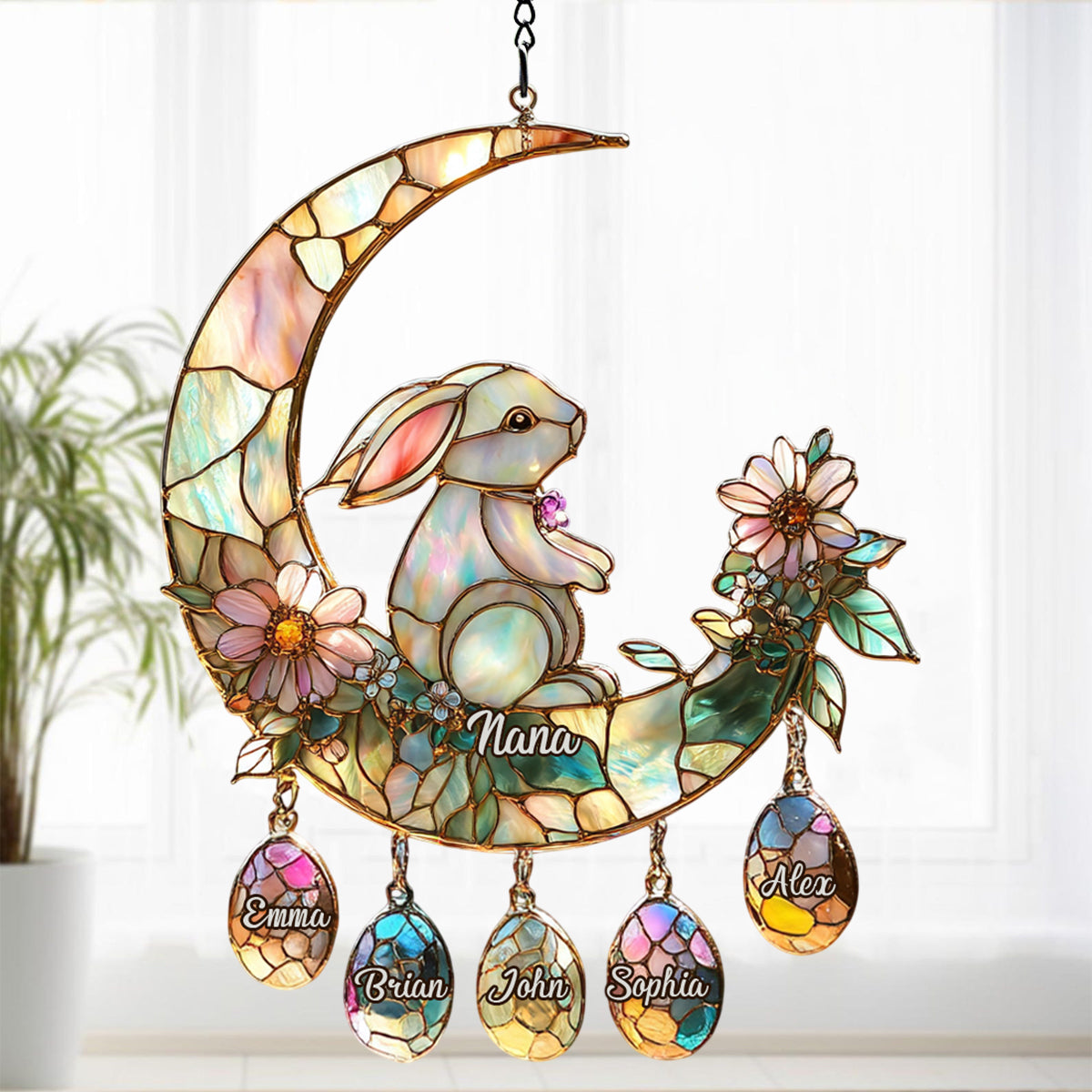 Grandma's Best Easter Gift - Personalized Grandma Window Hanging Suncatcher With Custom Charms