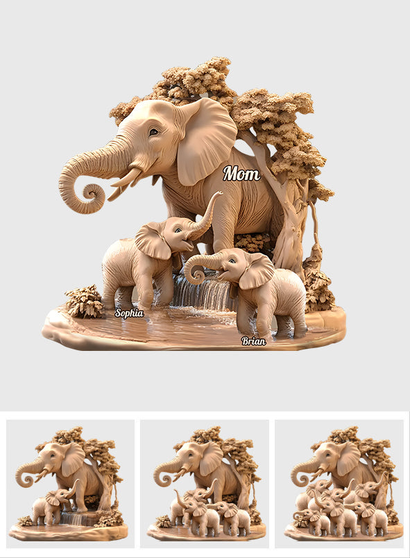 Mom & Kids Gift For Mom, Grandma,... - Personalized Elephant Custom Shaped Acrylic Plaque