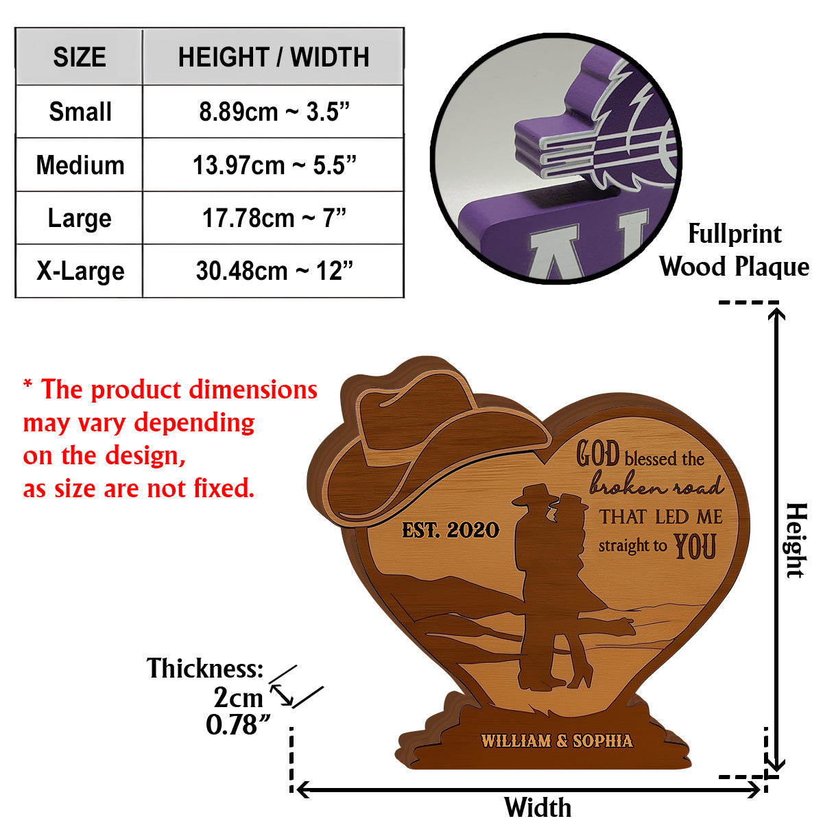 Couple de cowboys, Dieu a béni la route brisée - Plaque en bois personnalisée pour couple
