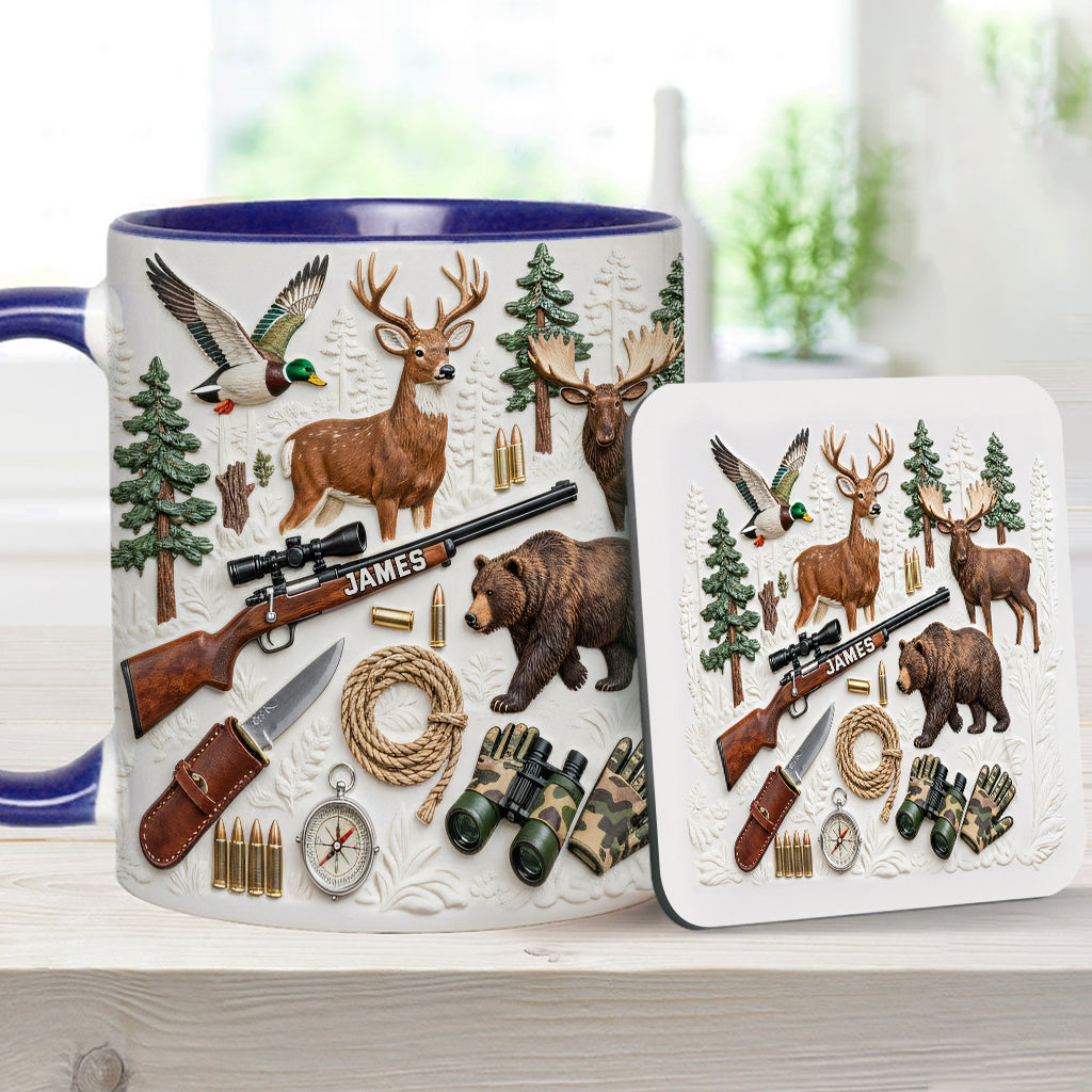 J'adore la chasse - Mug et sous-verre personnalisés sur le thème de la chasse