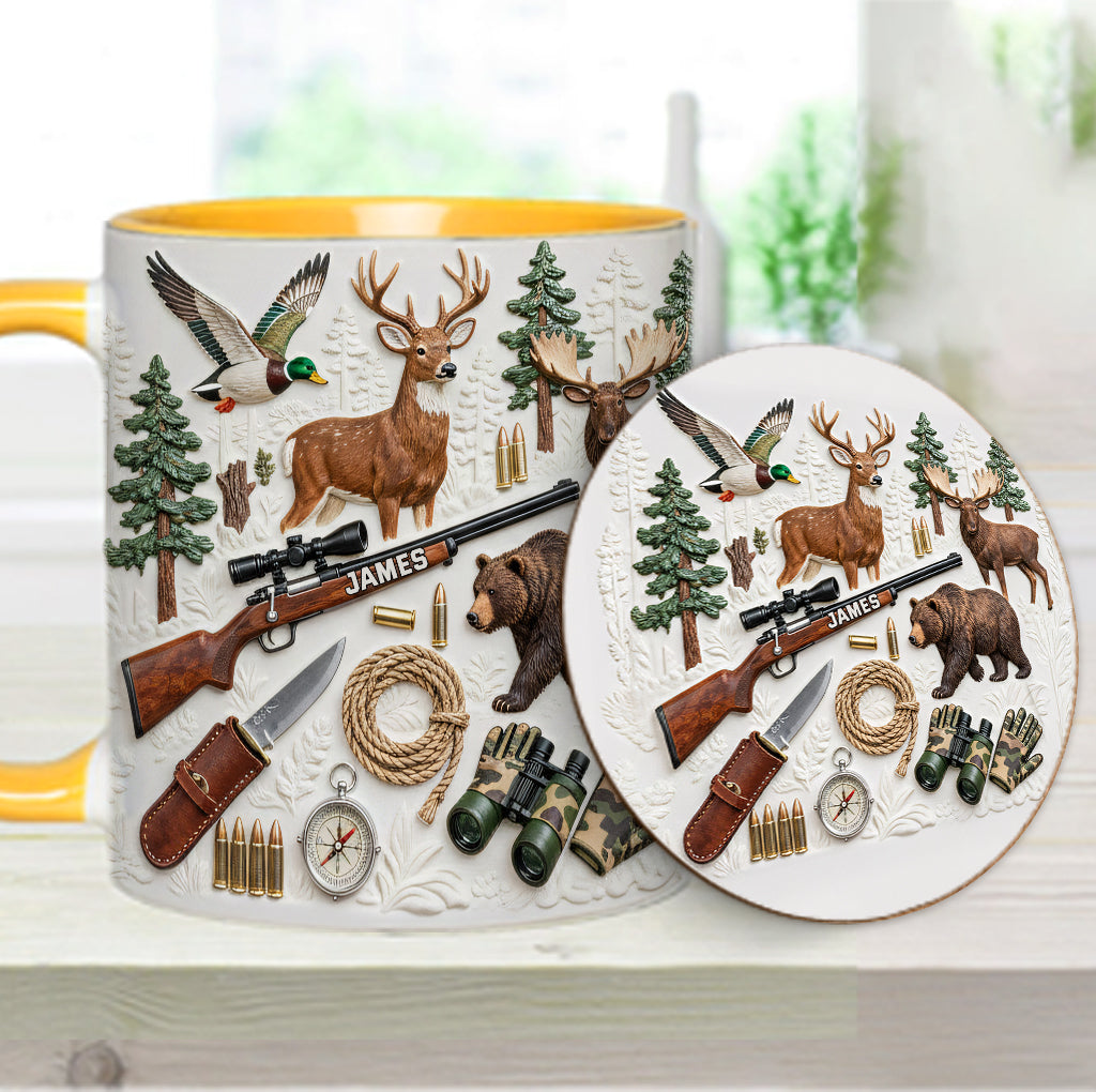 J'adore la chasse - Mug et sous-verre personnalisés sur le thème de la chasse