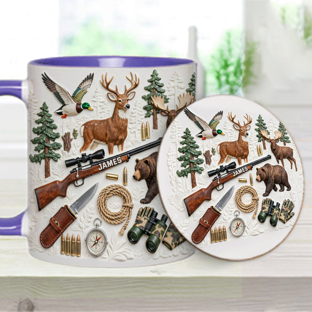 J'adore la chasse - Mug et sous-verre personnalisés sur le thème de la chasse