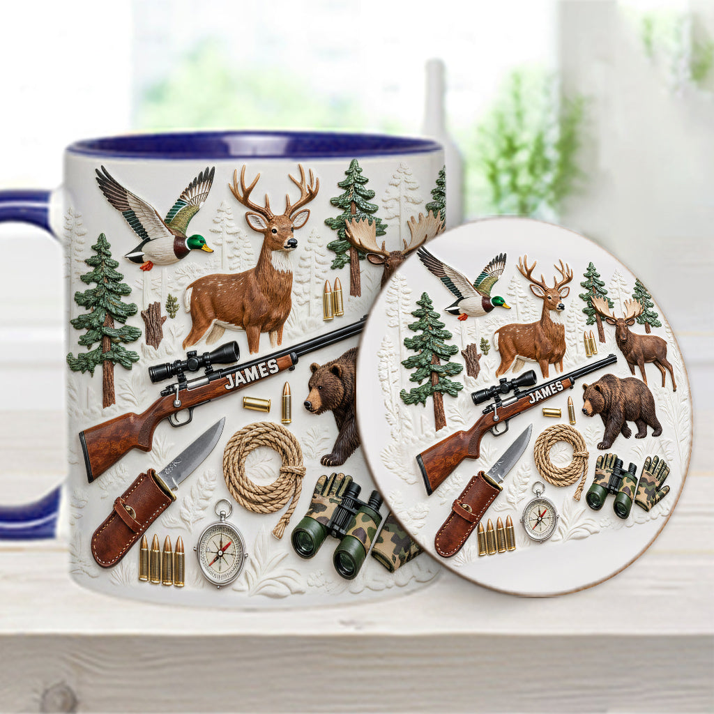 J'adore la chasse - Mug et sous-verre personnalisés sur le thème de la chasse
