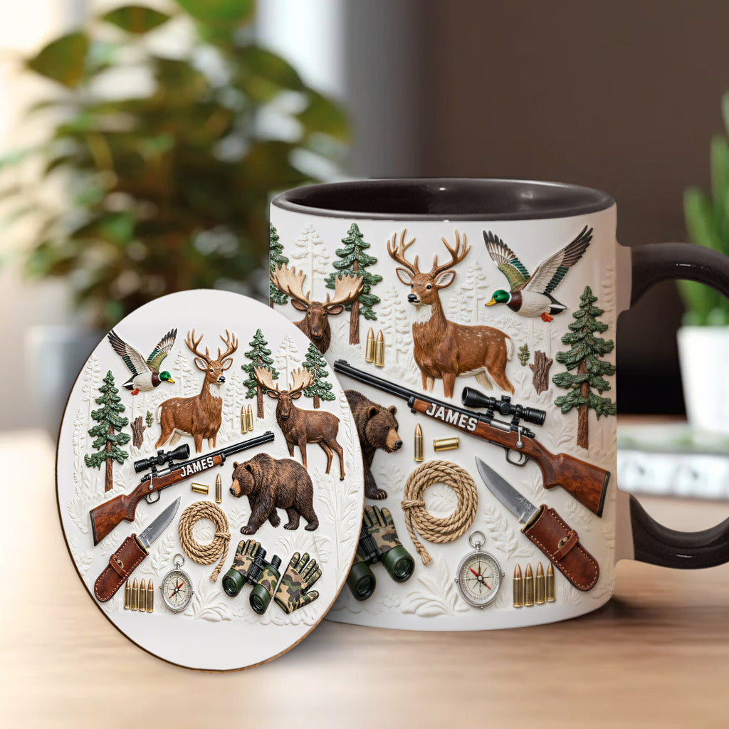 J'adore la chasse - Mug et sous-verre personnalisés sur le thème de la chasse