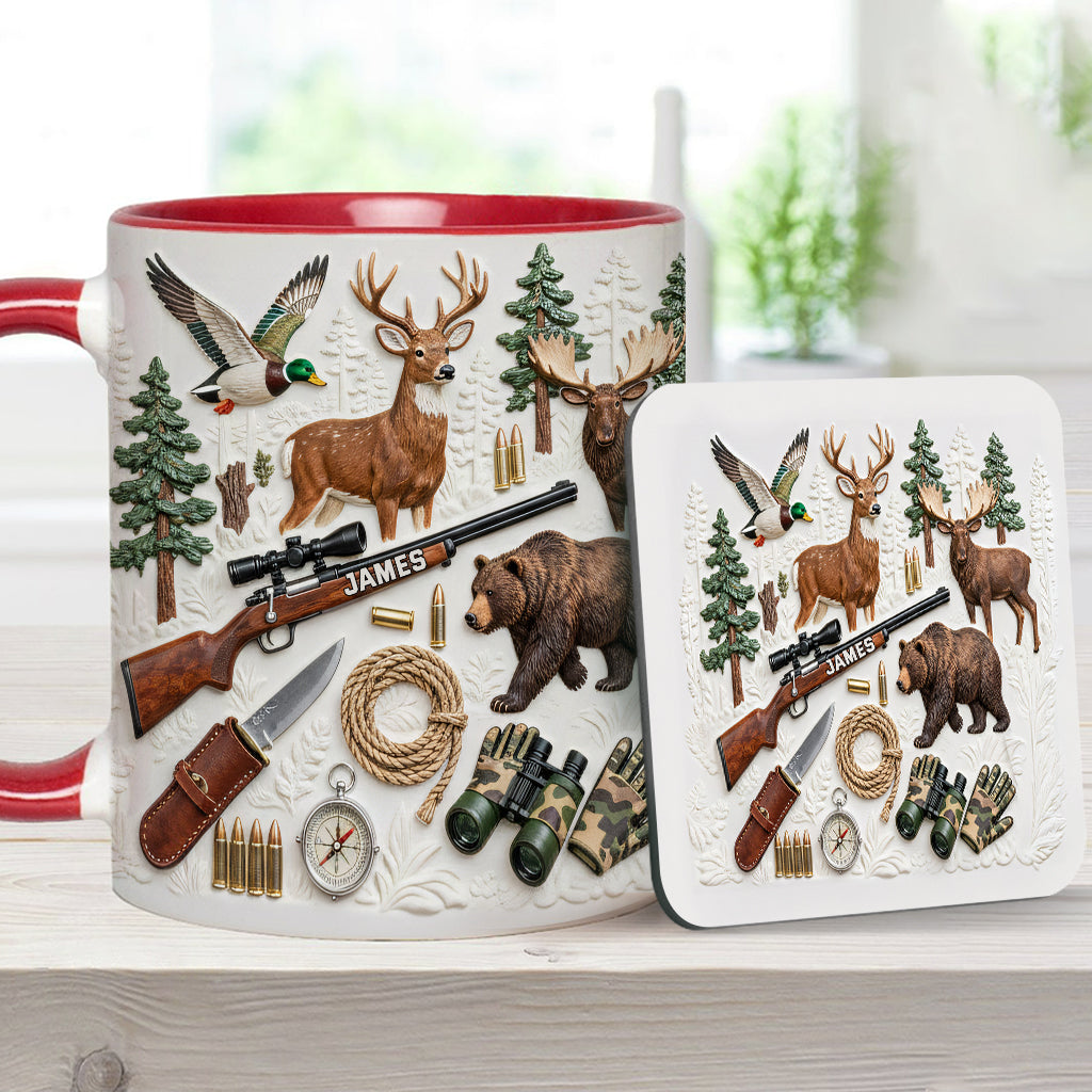 J'adore la chasse - Mug et sous-verre personnalisés sur le thème de la chasse