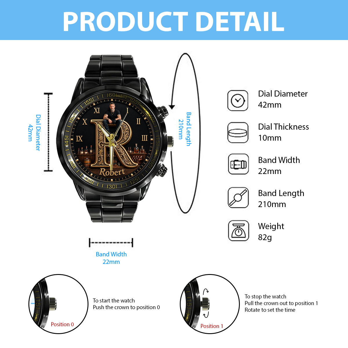 Any Photo Monogram - Personalized Real Men Hand Watch