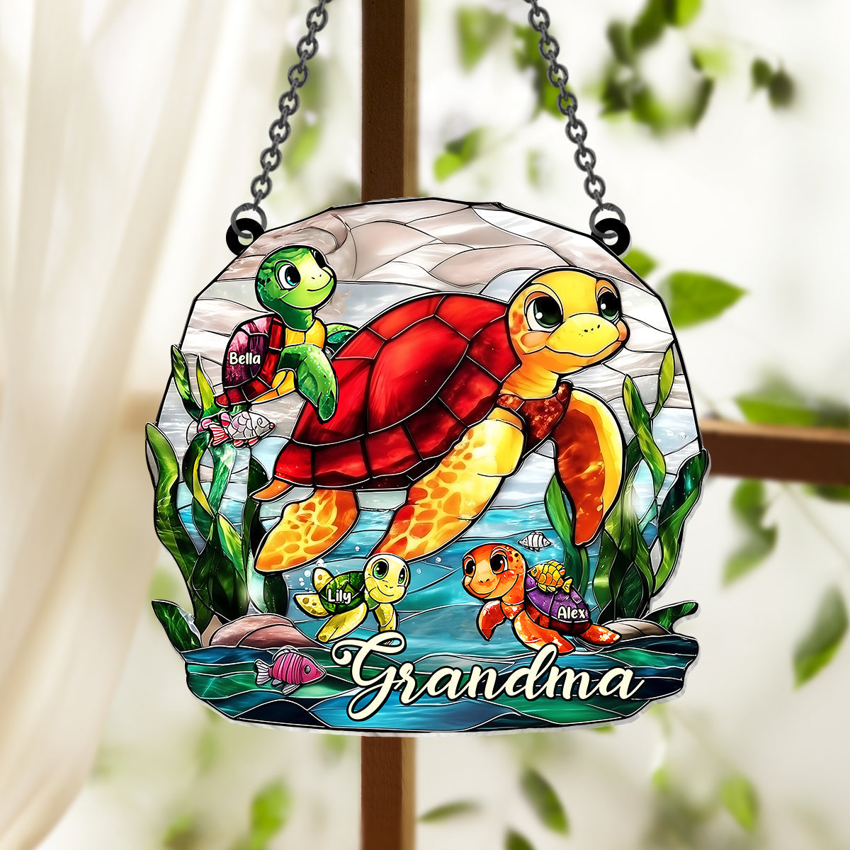 Grandma Turtle - Personalized Mother Window Hanging Suncatcher Ornament