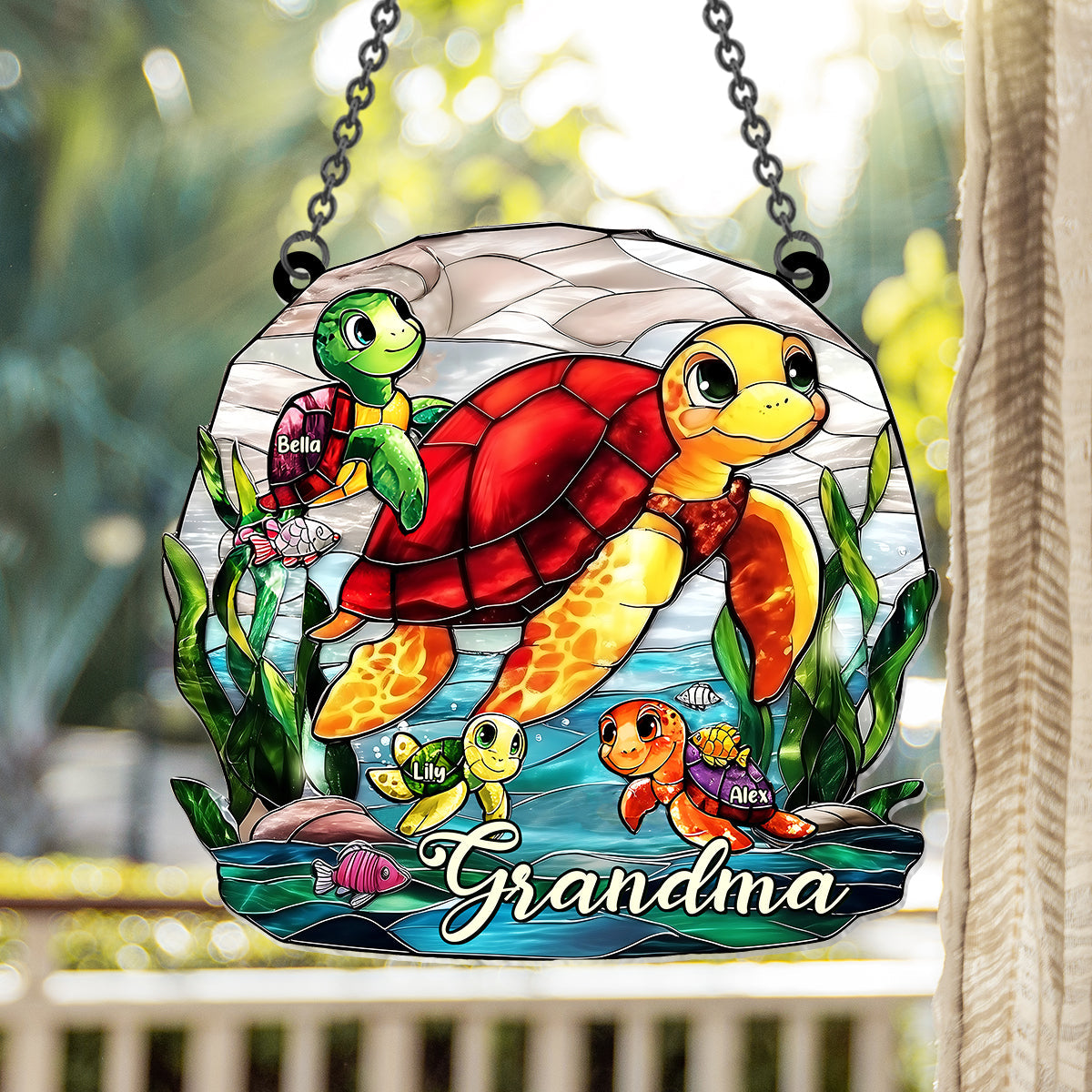 Grandma Turtle - Personalized Mother Window Hanging Suncatcher Ornament