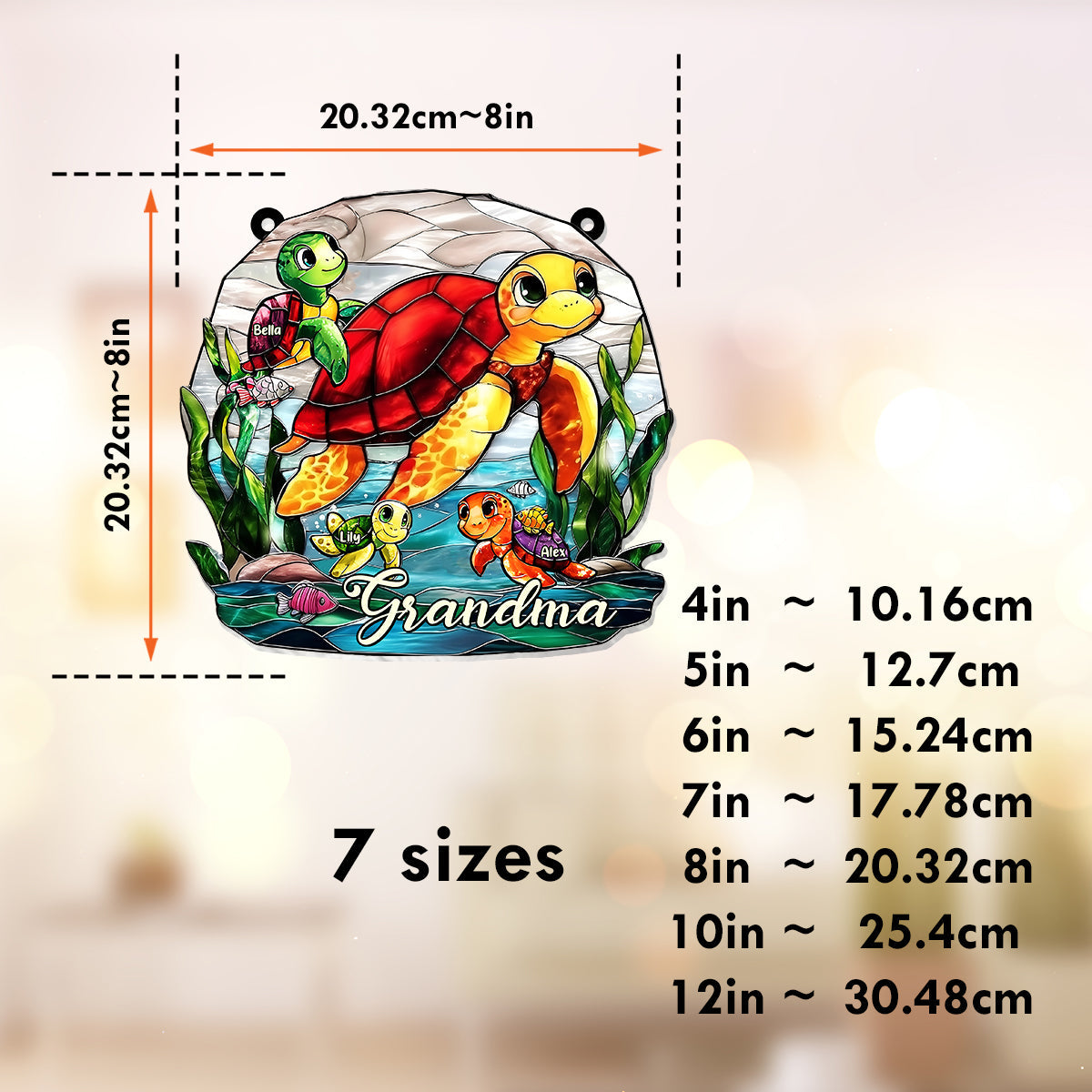 Grandma Turtle - Personalized Mother Window Hanging Suncatcher Ornament