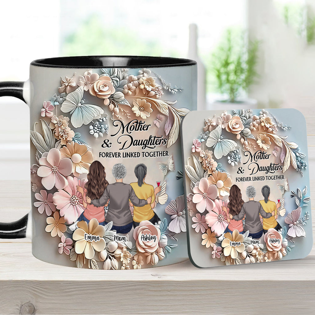 Mother And Daughters Forever Linked Together - Personalized Mother Accent Mug