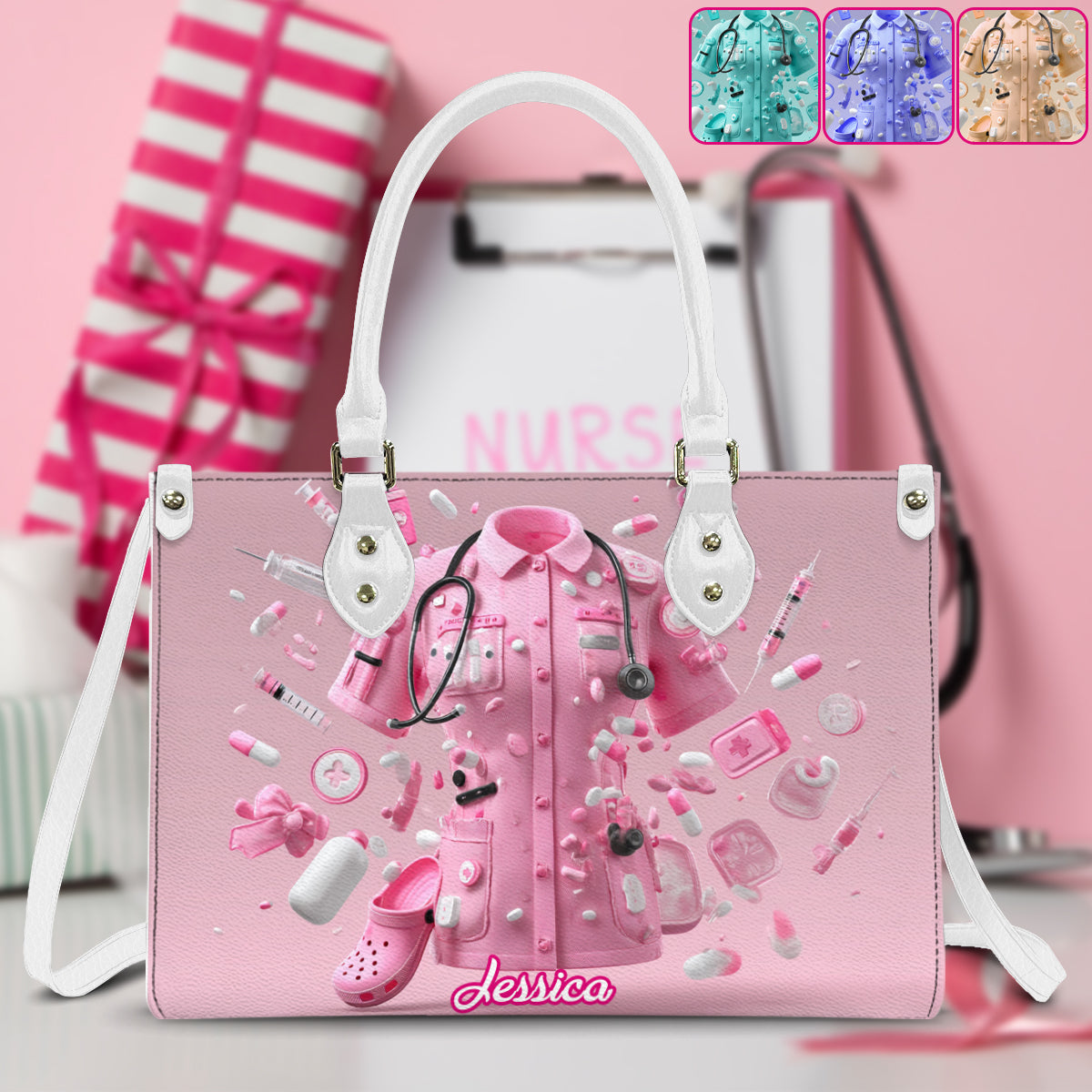 Le métier d'infirmière est un travail de cœur - Sac à main en cuir personnalisé pour infirmière
