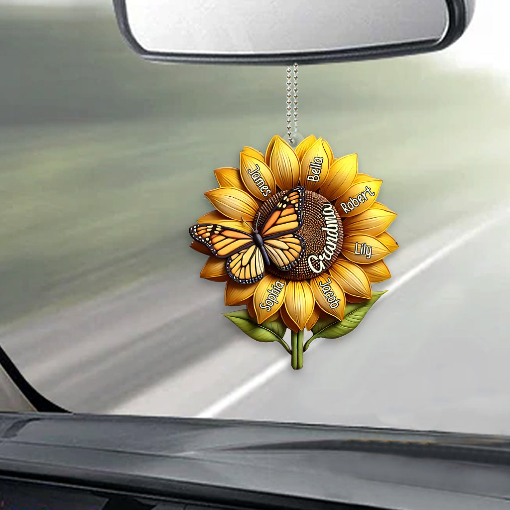 Cadeau tournesol pour grand-mère - Ornement de voiture transparent personnalisé pour grand-mère