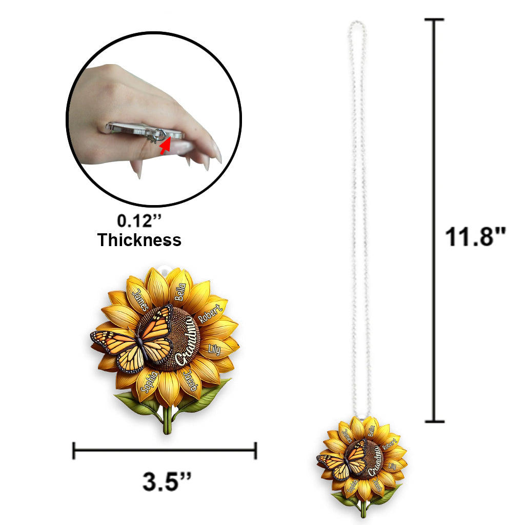Cadeau tournesol pour grand-mère - Ornement de voiture transparent personnalisé pour grand-mère