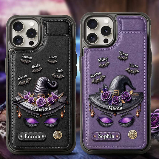 Cadeau idéal pour maman, grand-mère sorcière - Étui portefeuille personnalisé pour téléphone