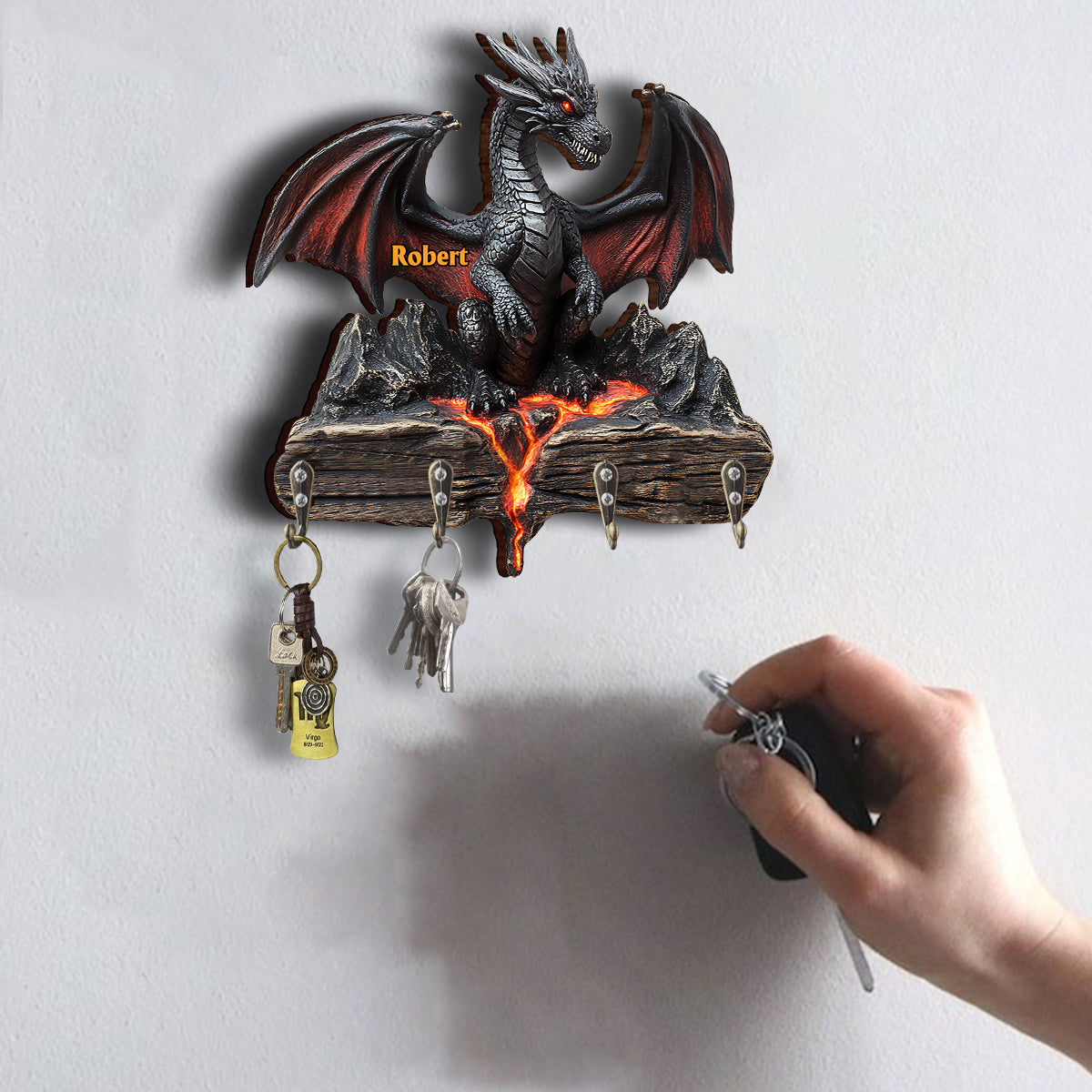 Porte-clés personnalisé en forme de dragon « J’adore les dragons »