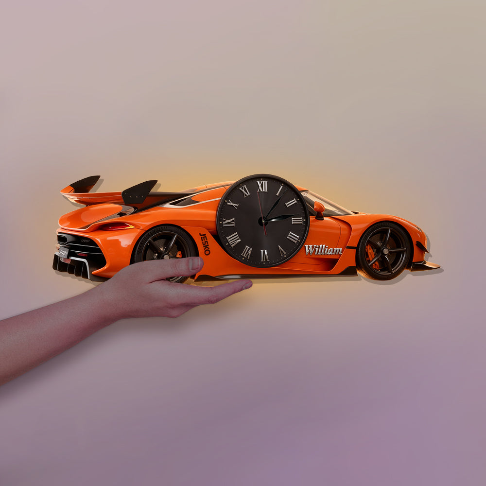 Horloge murale lumineuse LED personnalisée pour passionnés de voitures - Photo au choix