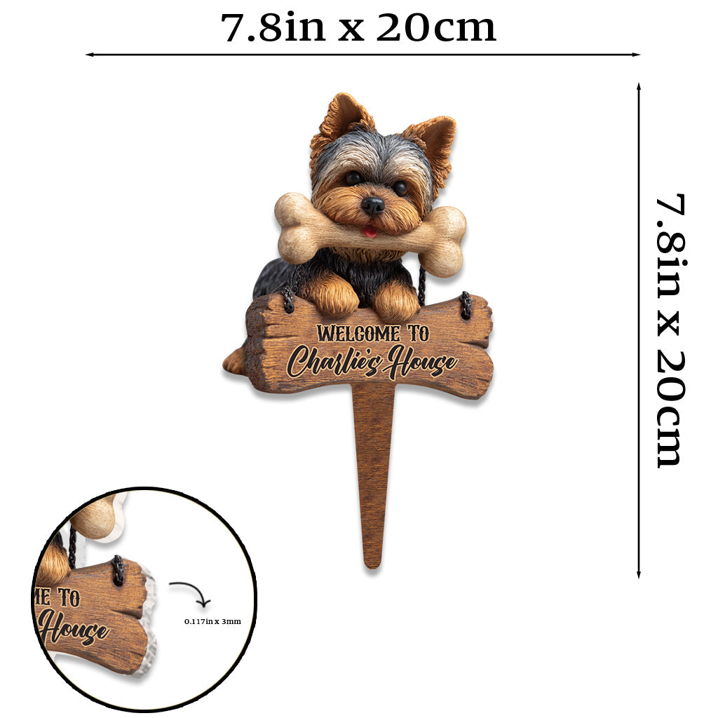Bienvenue chez moi ! Panneau de jardin personnalisé Yorkshire Terriers en acrylique