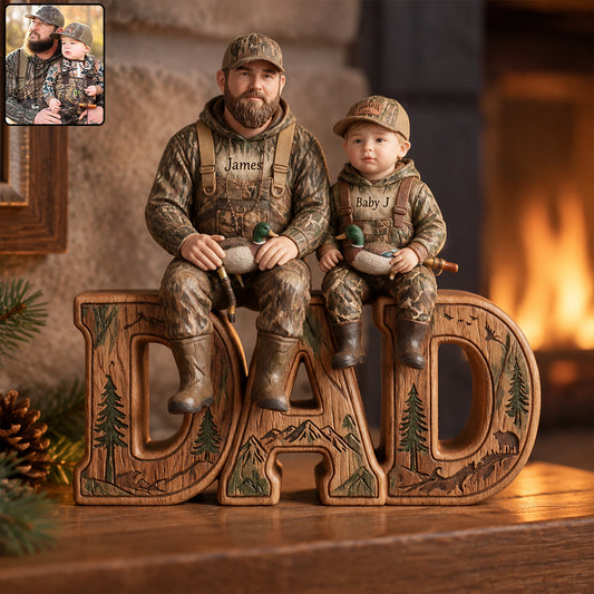 Papa Chasseur - Plaque en Bois Personnalisée en Forme Unique
