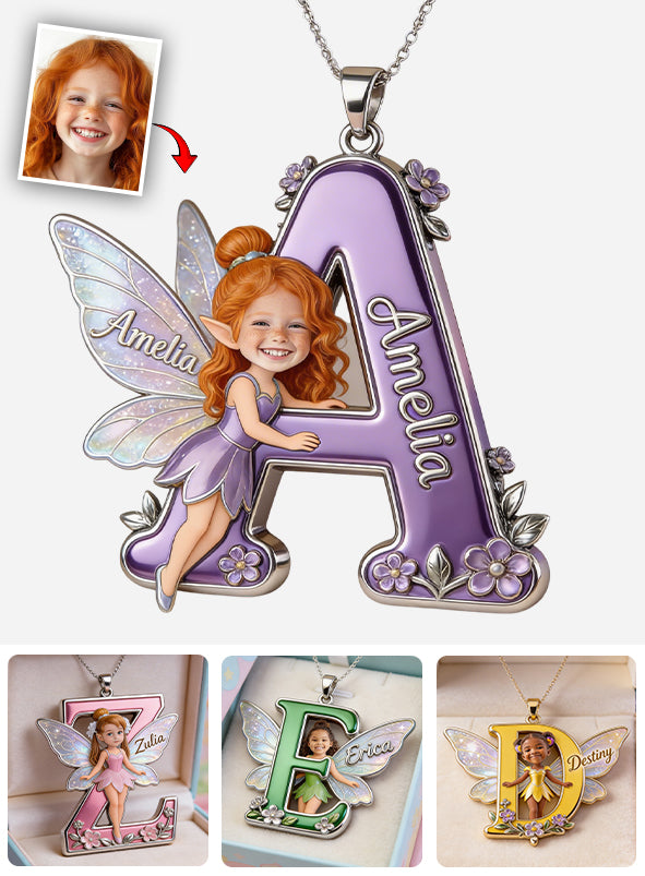 Fairy Character Alphabet Letter - Personalized Kid Shaped Metal Pendant Necklace