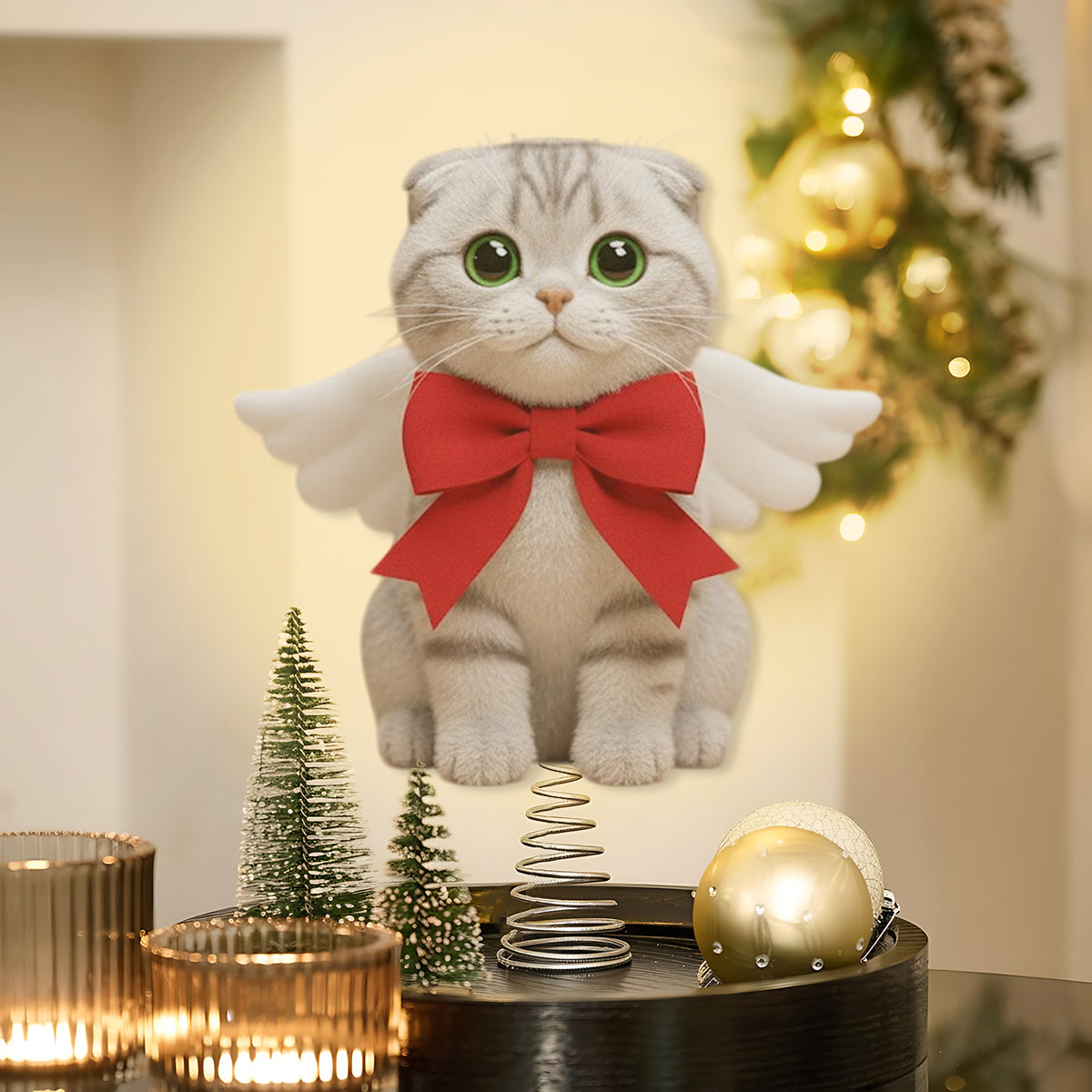 Joyeux Noël - Décoration de sapin lumineuse LED personnalisée en forme de chat