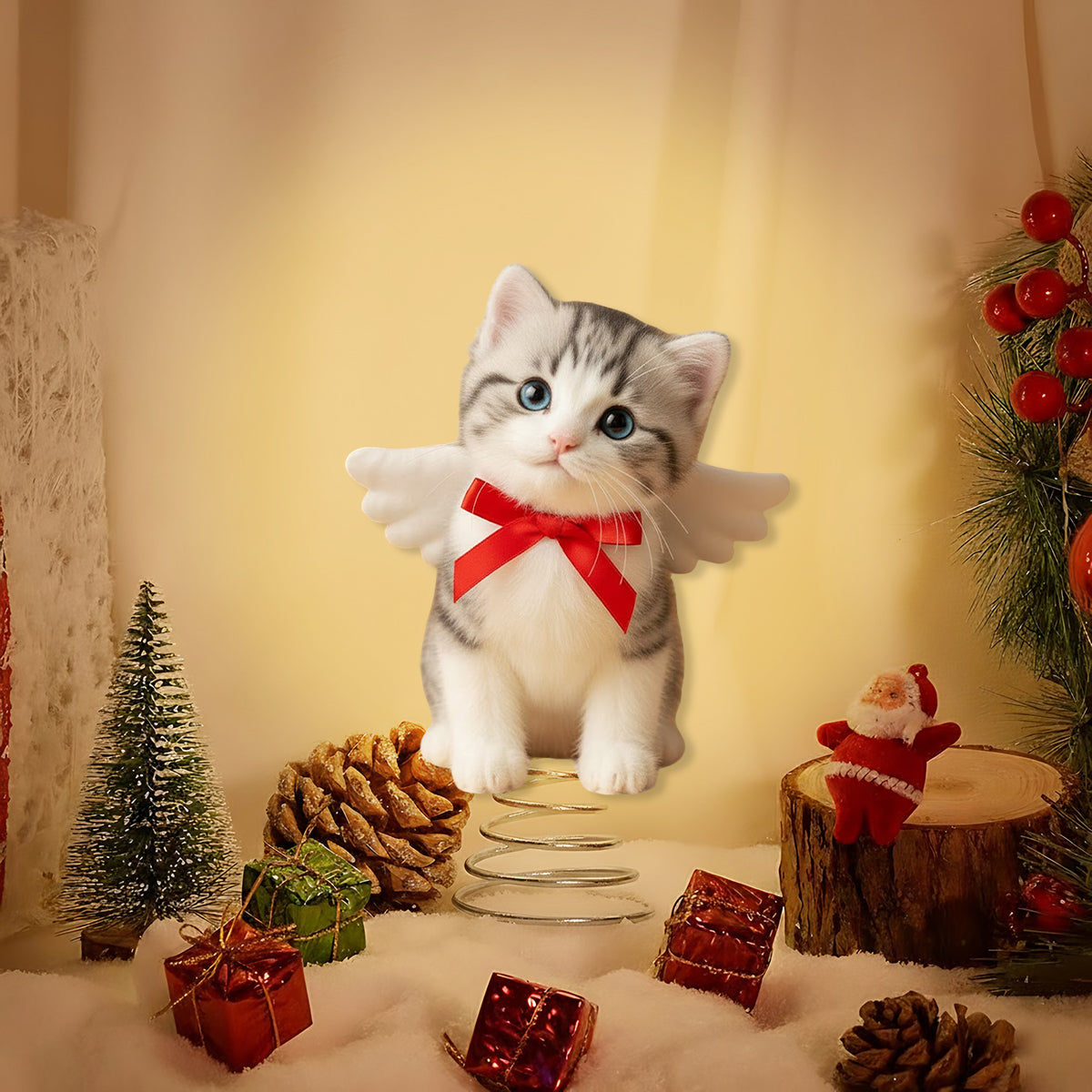 Joyeux Noël - Décoration de sapin lumineuse LED personnalisée en forme de chat