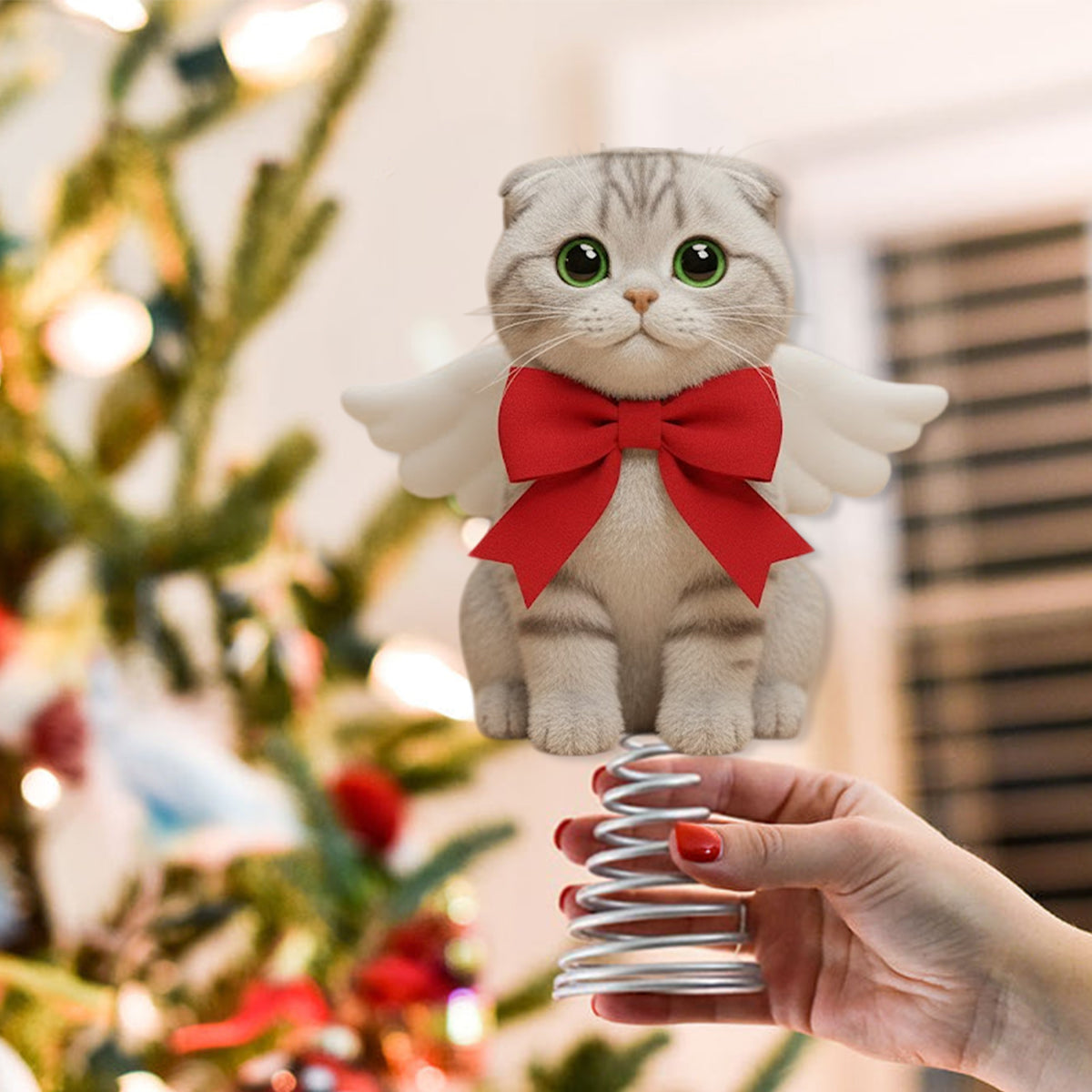 Joyeux Noël - Décoration de sapin lumineuse LED personnalisée en forme de chat