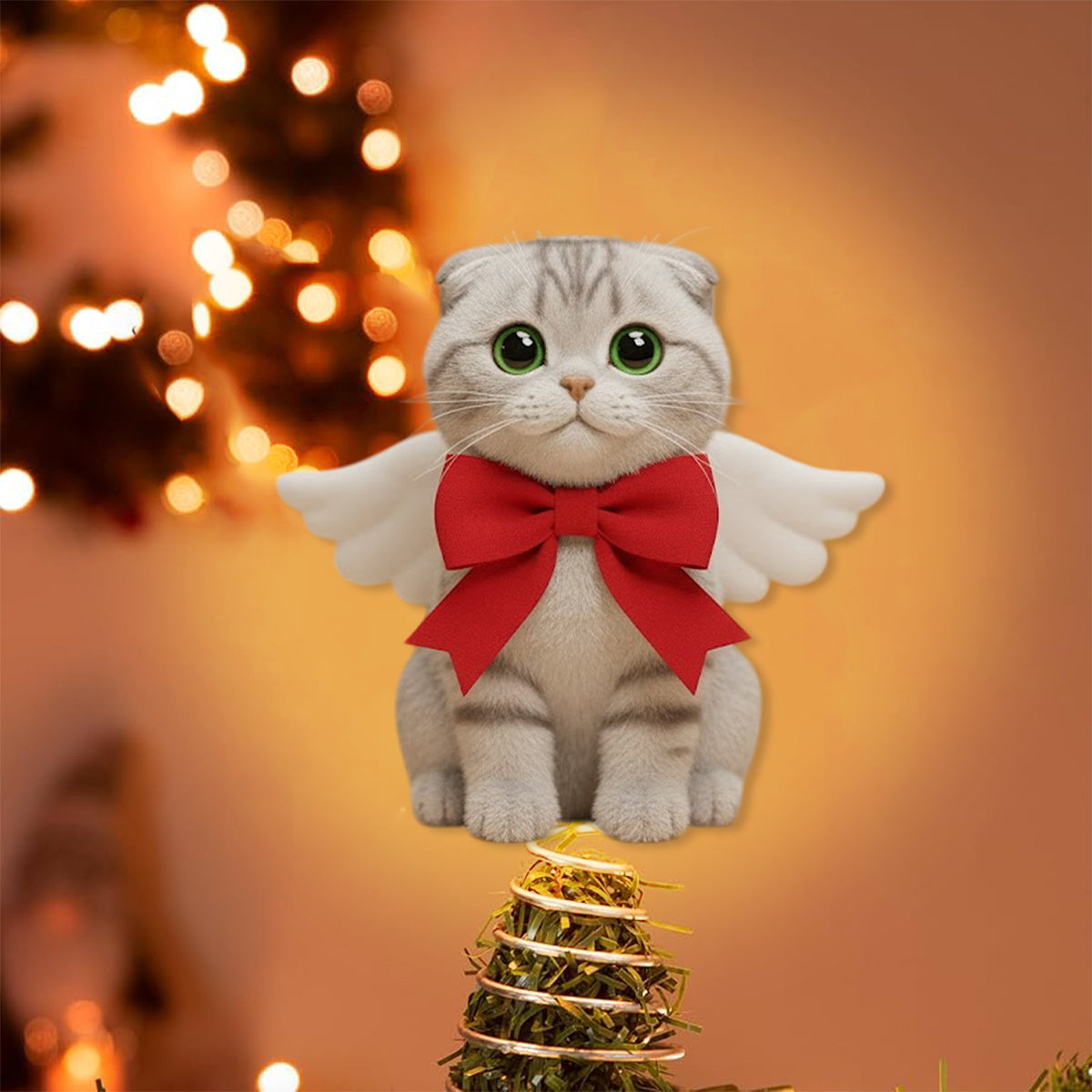 Joyeux Noël - Décoration de sapin lumineuse LED personnalisée en forme de chat