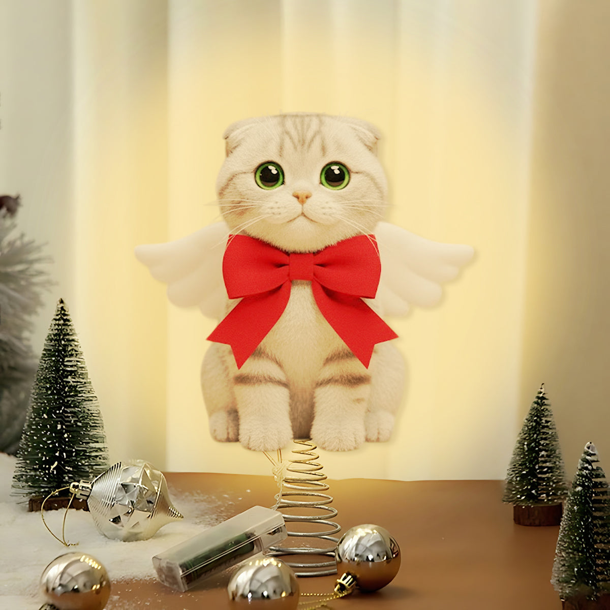 Joyeux Noël - Décoration de sapin lumineuse LED personnalisée en forme de chat