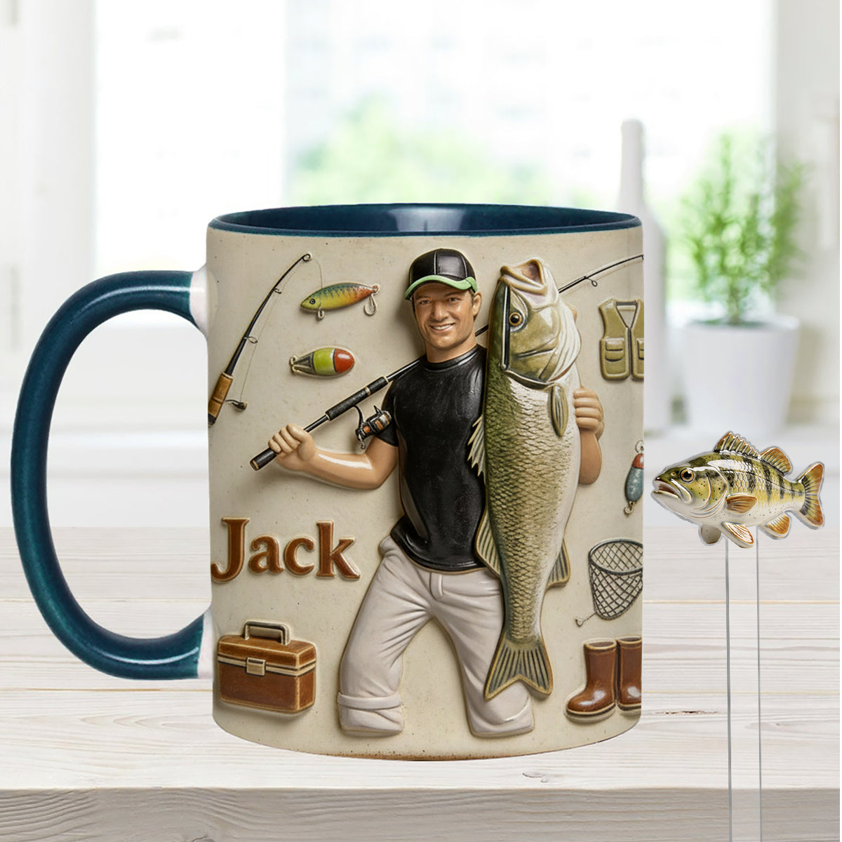 Mug décoratif personnalisé « Amoureux de la pêche » avec agitateurs en acrylique