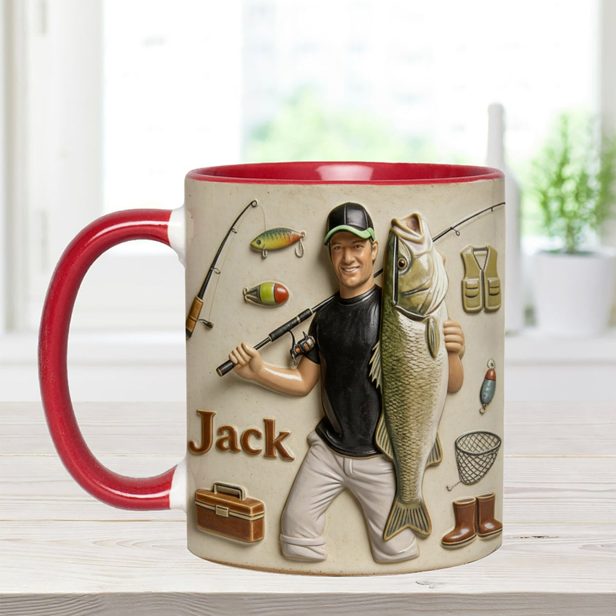 Mug décoratif personnalisé « Amoureux de la pêche » avec agitateurs en acrylique