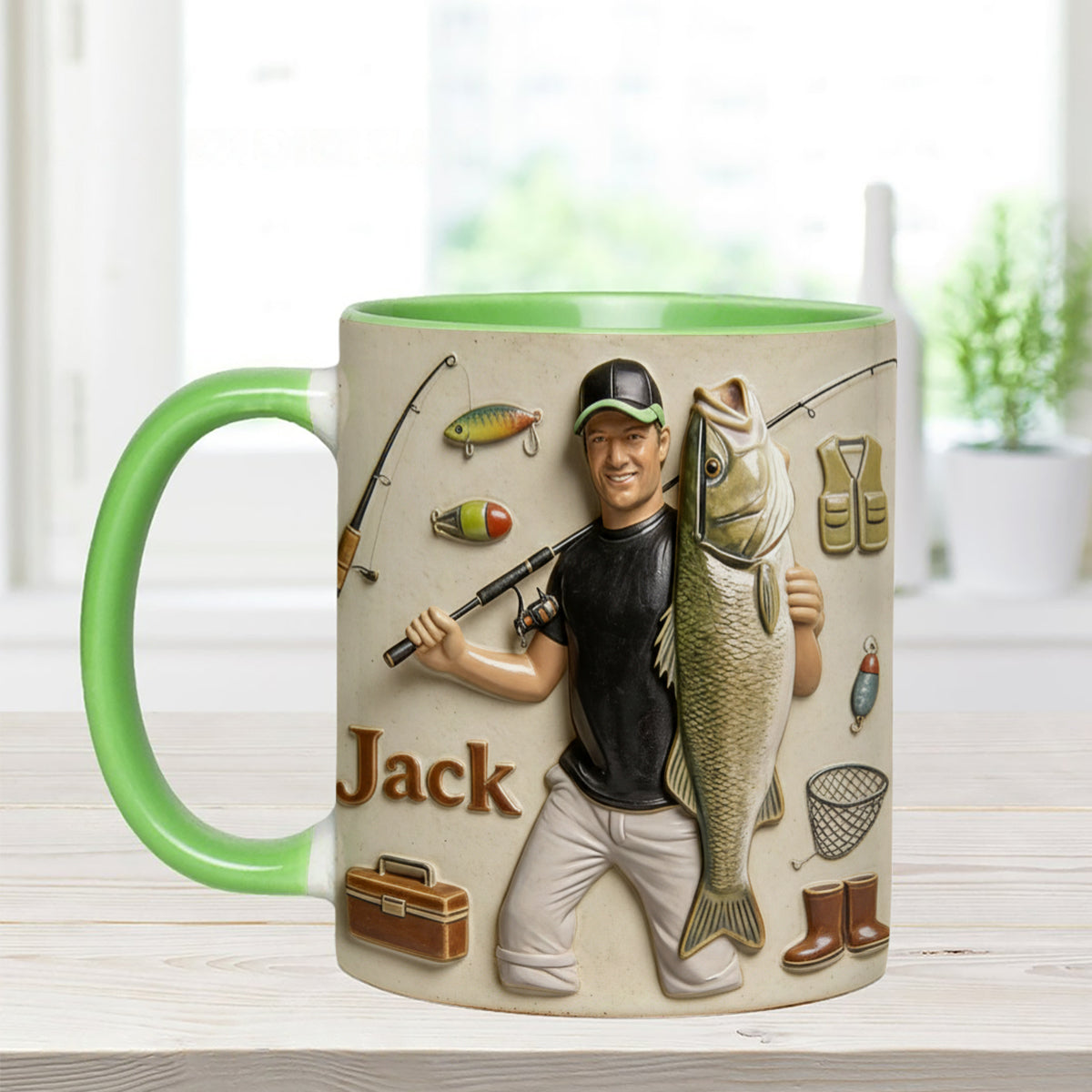 Mug décoratif personnalisé « Amoureux de la pêche » avec agitateurs en acrylique